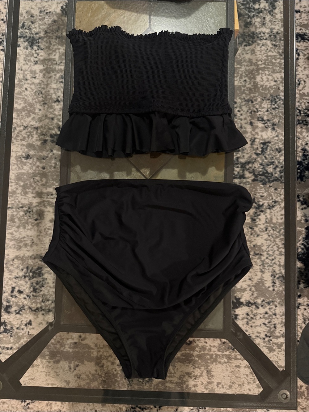 Maternity Black Ruffle High-Waist Bikini Set